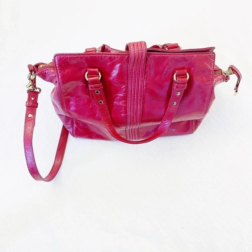 Badgley Mischka Red Leather Purse Crossbody Gold Hardware